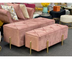Handmade soft velvet bench set of 2/tufted ottoman with gold legs- soft pink
