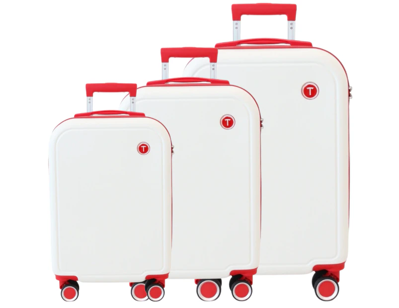 TPartner 3-Piece Hardshell Luggage Bags Travel Trolley TSA - White