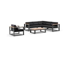 Outdoor Balmoral Package B Outdoor Aluminium And Teak Lounge Setting With Coffee Table - Outdoor Aluminium Lounges - Charcoal Aluminium with Denim