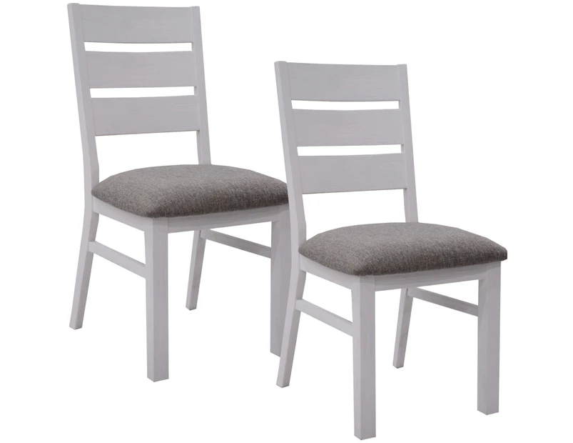 Plumeria Dining Chair Set of 2 Solid Acacia Wood Dining Furniture - White Brush