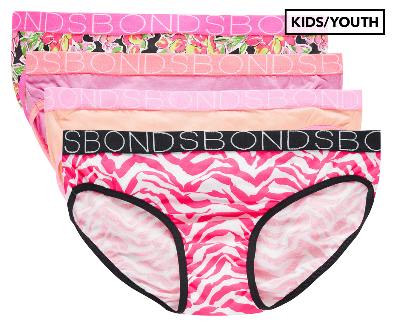 Bonds Girls Bikini 4 Pack - Multi - Size 12-14