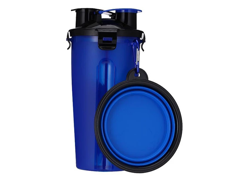 2 In 1 Multifunctional Portable Dog Food Water Bottle With Foldable Bowl - Blue One Bowl Bottle