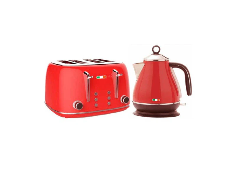 Vintage Electric Kettle and Toaster Combo Red Stainless Steel