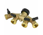 3/4 Brass Threaded Pipe 4way Tap Adaptor Hose Connector For Garden Irrigation .(gold)(1pcs)
