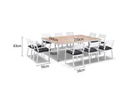 Outdoor Tuscany 10 Seat Teak Top And Aluminium Dining Setting With Santorini Chairs In White - Outdoor Aluminium Dining Settings