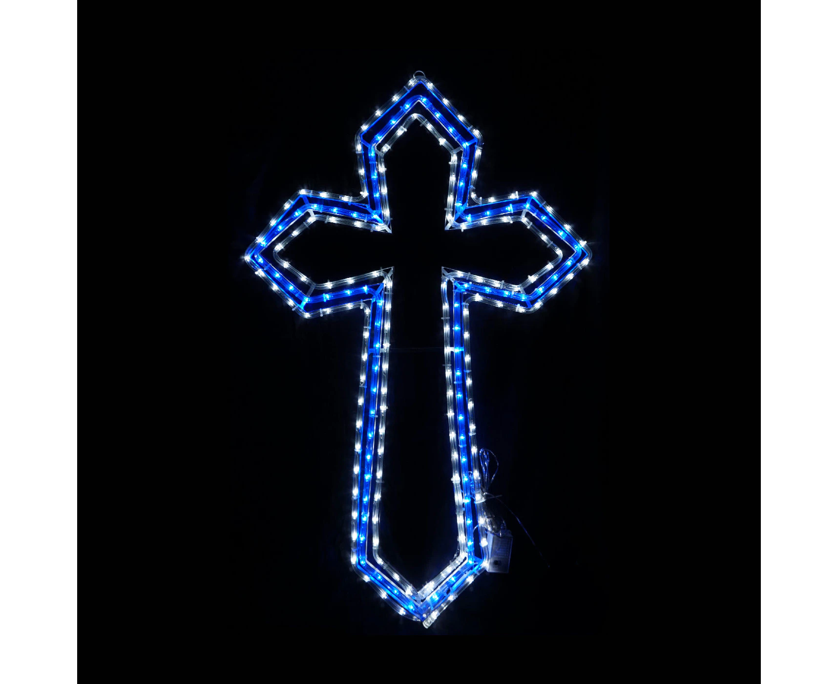 Christmas LED Motif 3 Layer Animated Jesus Cross 111x72cm Indoor/Outdoor - Blue White