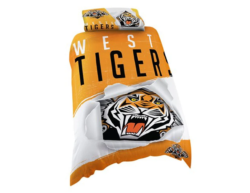 Wests Tigers NRL SINGLE Bed Quilt Doona Duvet Cover and Pillow Case Set