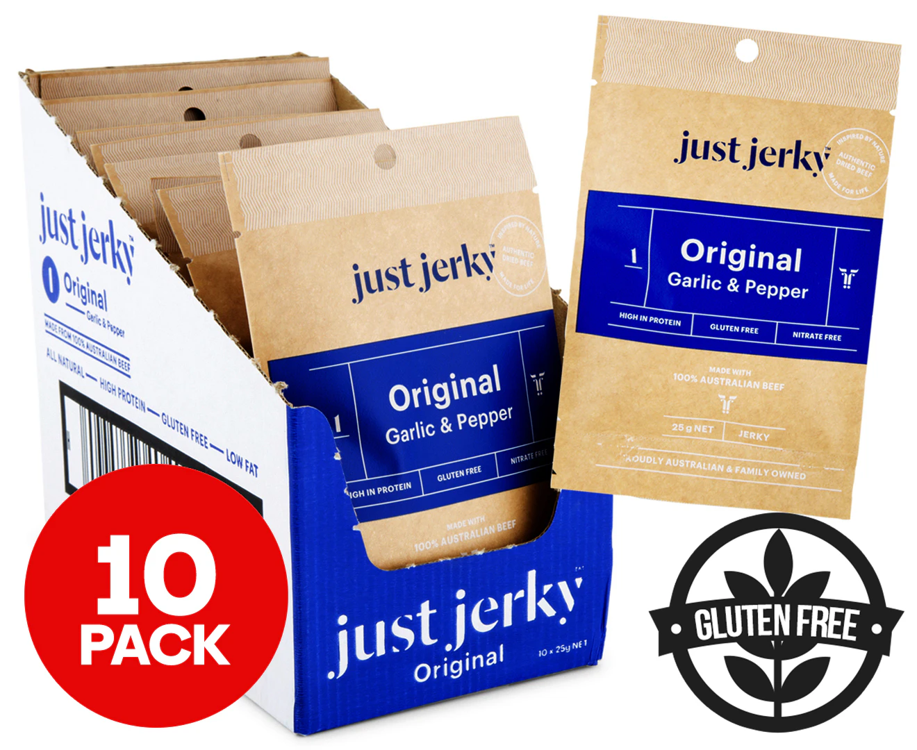 10 x Just Jerky Original Garlic & Pepper 25g