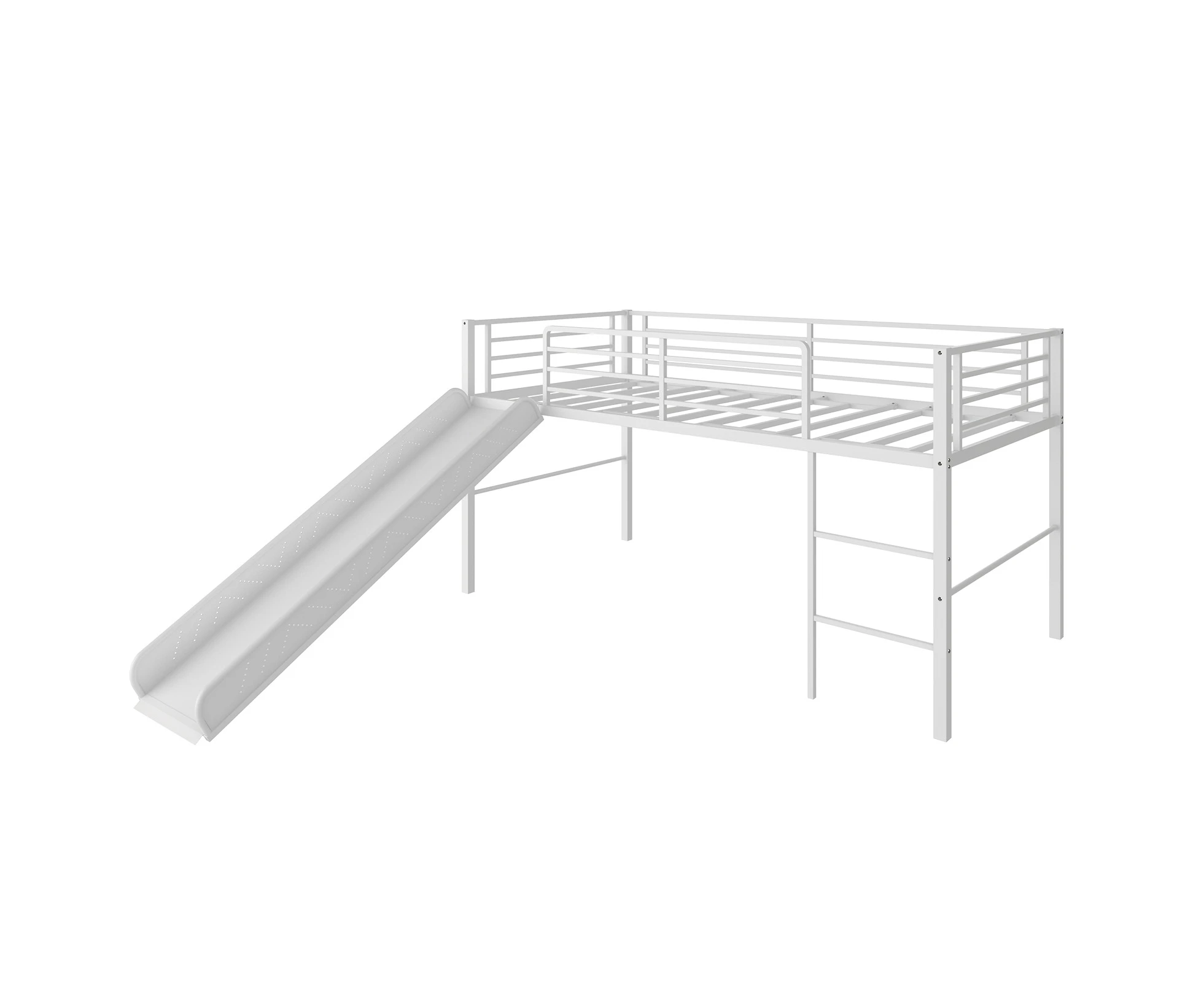 Giantex Metal Loft Bed Frame Noiseless w/Guardrails Built-in Ladder Sliding Board Single Size White