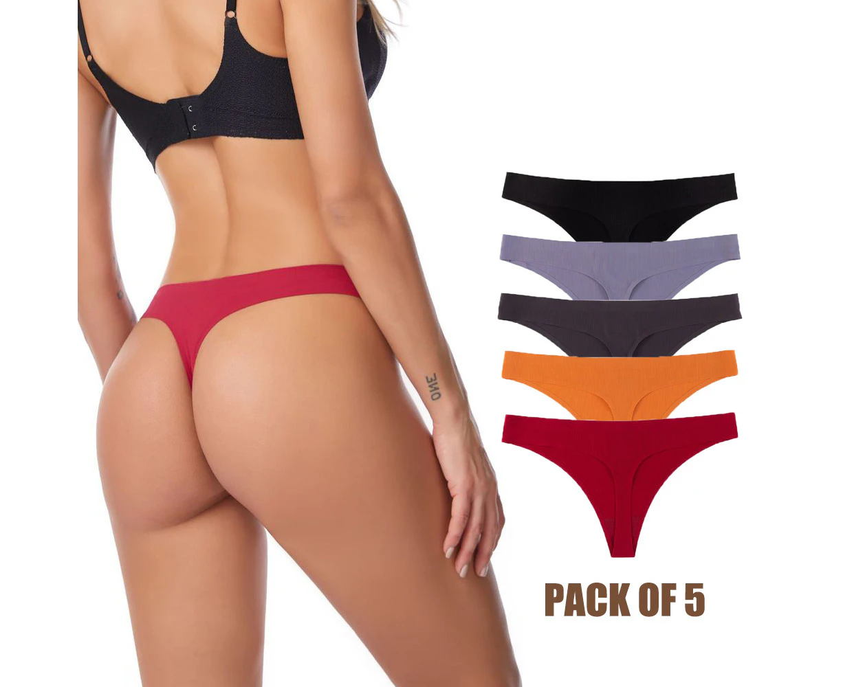 Bonivenshion Women's Seamless Underwears NoShow Thongs Packs Multi Solid Color Underpants Packs-Multi