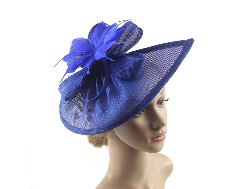 Fufu Fascinators Hat Flower Mesh Vintage Multipurpose Feathers Headwear for Cocktail Party-Blue