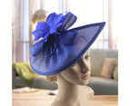 Fufu Fascinators Hat Flower Mesh Vintage Multipurpose Feathers Headwear for Cocktail Party-Blue