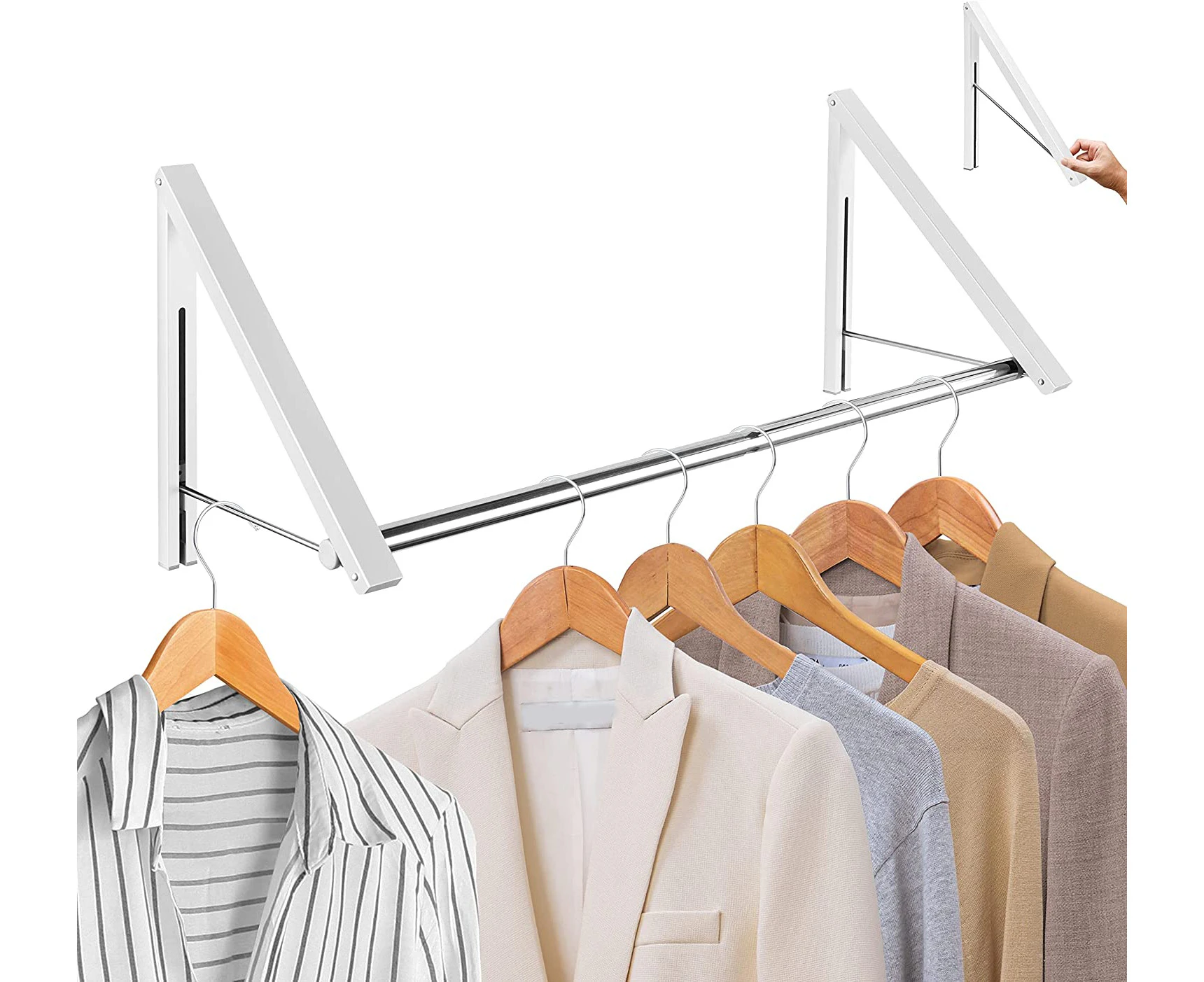 Wall Mounted Clothes Hanger Rack Stainless Steel Wall Mounted Clothing Wall  Mount Hanger Holder With Swing Arm Set Of 2with Rod