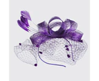 Fufu Non-slip Exquisite Fascinator Hat with Hair Hoop Faux Feather Hemp Mesh Party Headwear for Stage Performance-Purple