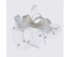 Fufu Non-slip Exquisite Fascinator Hat with Hair Hoop Faux Feather Hemp Mesh Party Headwear for Stage Performance-Beige