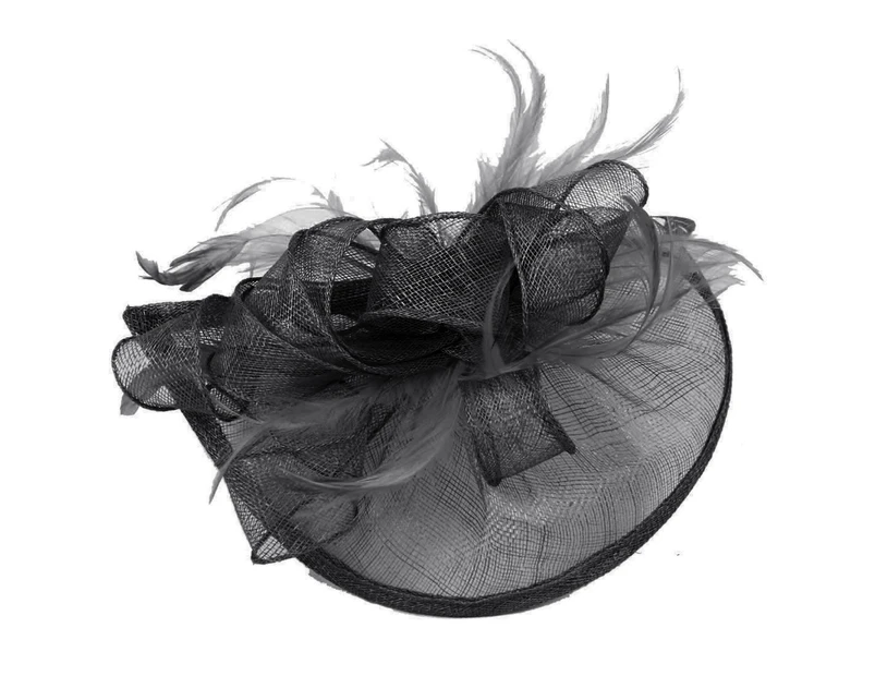 Fufu Non-slip Metal Clip Elegant Fascinator Hat Flower Mesh Ribbons Feather Party Headwear Hair Accessories-Black