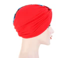 Fufu Knot Headscarf Splicing Design Multiple Functions Headwear Solid Protective Pattern Knot Head Wrap for Taking Shower-Red