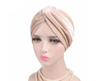 Fufu Soft Velvet Head Scarf Stretch Wrap Cross Twist Cap Headwear Women Accessory-Beige