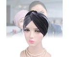 Fufu Soft Velvet Head Scarf Stretch Wrap Cross Twist Cap Headwear Women Accessory-Beige