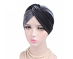 Fufu Soft Velvet Head Scarf Stretch Wrap Cross Twist Cap Headwear Women Accessory-Black