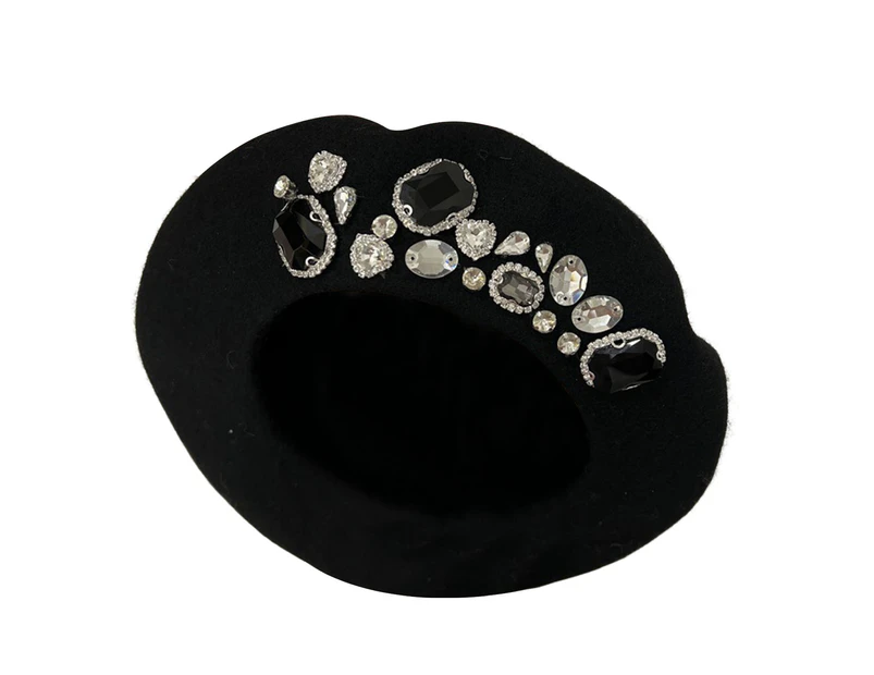 Fufu Women Beret Thick Brimless Decorative Keep Warm Headwear Women Painter Hat Beanie Cap-Black One Size