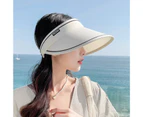 Fufu Sun Visor Hat Large Brim Letter Decor Sun Protection Multi-colors Breathable Women Beach Visor Hat Cap for Daily Life-White