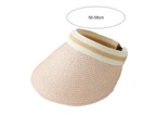 Fufu Women Cap Contrast Colors Washable Sunscreen Durable Firm Stitching Big Brim Breathable Adjustable Empty Top Straw Hat Headwear-Pink
