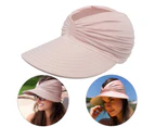 Fufu Sun Hat Pleats Sun Protection Ladies Foldable Anti Sun Cap for Vacation -Pink One Size