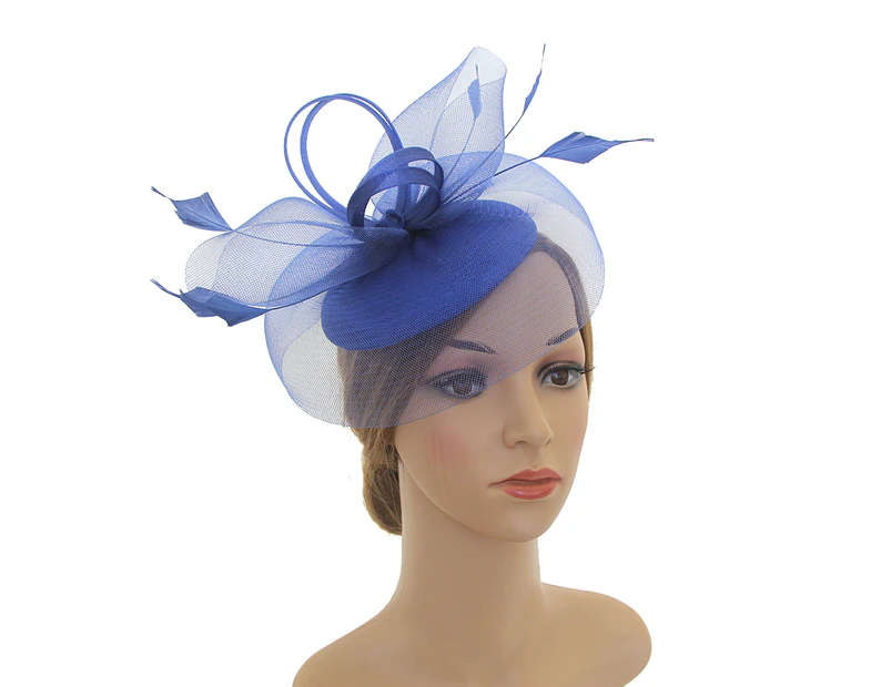 Fufu Tea Party Headwear Flower Shape Net Yarn Vintage Multipurpose Feathers Headwear for Cocktail Party-Blue
