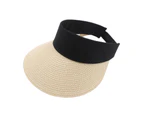 Fufu Women Hat Contrast Color Sun Protection Braided Empty Top Sun Hat Hearwear-Camel