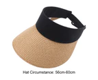 Fufu Women Hat Contrast Color Sun Protection Braided Empty Top Sun Hat Hearwear-Khaki