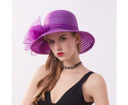 Fufu Women Church Cap Bow Wide Brim Summer Foldable Bowknot Hat for Party-Dark Purple