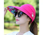 Fufu Women Cap Leaf Print Flower Decoration Sun Protection Good-looking Women Sun Hat for Running-Rose Red