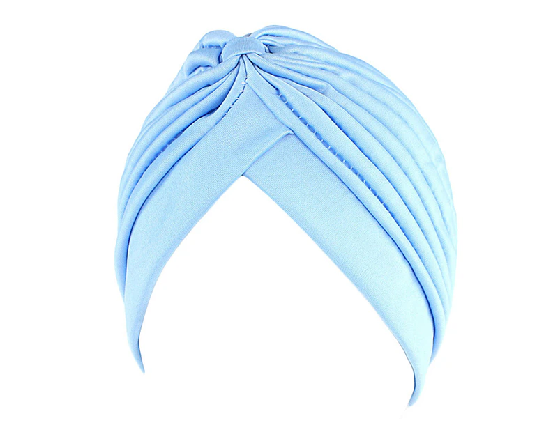 Fufu Turban Cap Solid Color Cross Shape Headdress Brimless Pure Color Beanie Headwrap Party Accessories-Light Blue