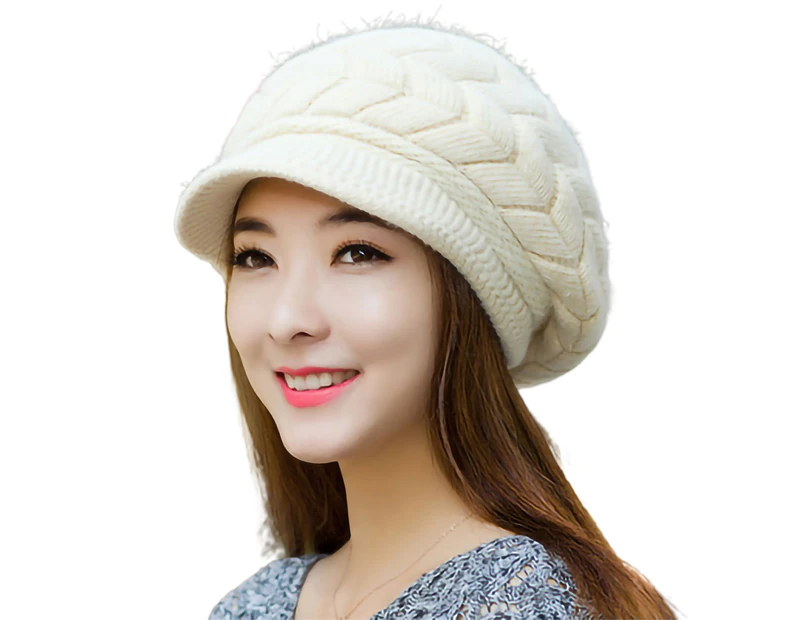 Fufu Women Hat Solid Color Arrow Pattern Autumn Winter Short Brim Dome Hat for Outdoor-Beige