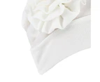 Fufu Turban Hat Stretchy Breathable Solid Color Women Side Flower Beanie Cap Headwear Hair Accessories-White