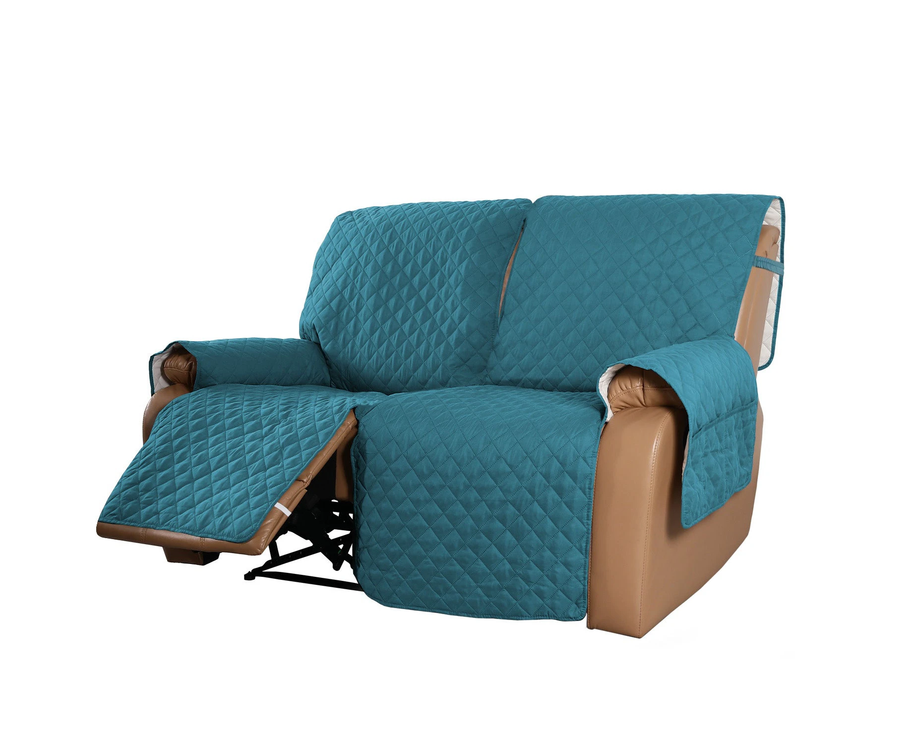 Recliner Sofa Cover with Pocket, Slipcovers Reversible Washable Elastic Adjustable Strap for home(2 Seater ,Teal)