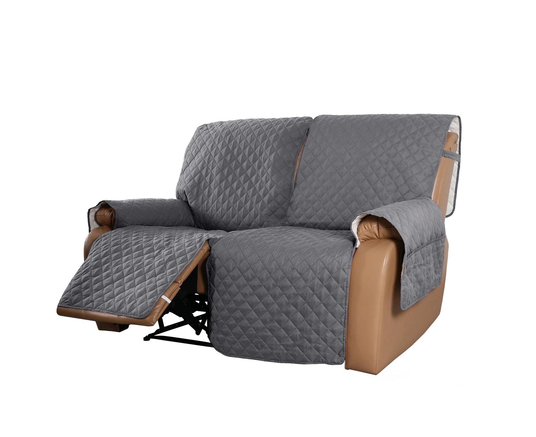 Recliner Sofa Cover with Pocket, Slipcovers Reversible Washable Elastic Adjustable Strap for home(2 Seater,Grey)