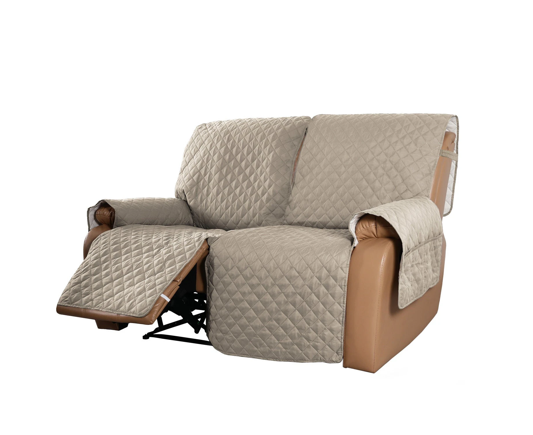 Recliner Sofa Cover with Pocket, Slipcovers Reversible Washable Elastic Adjustable Strap for home(2 Seater ,Sand)