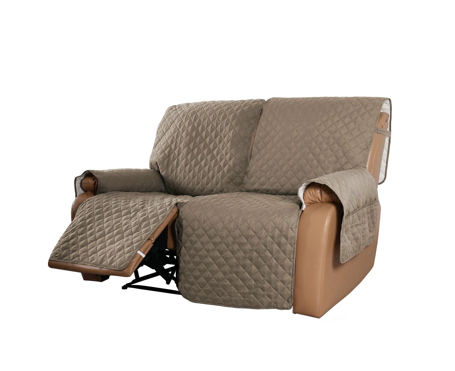 Recliner Sofa Cover with Pocket, Slipcovers Reversible Washable Elastic Adjustable Strap for home(2 Seater,Taupe)