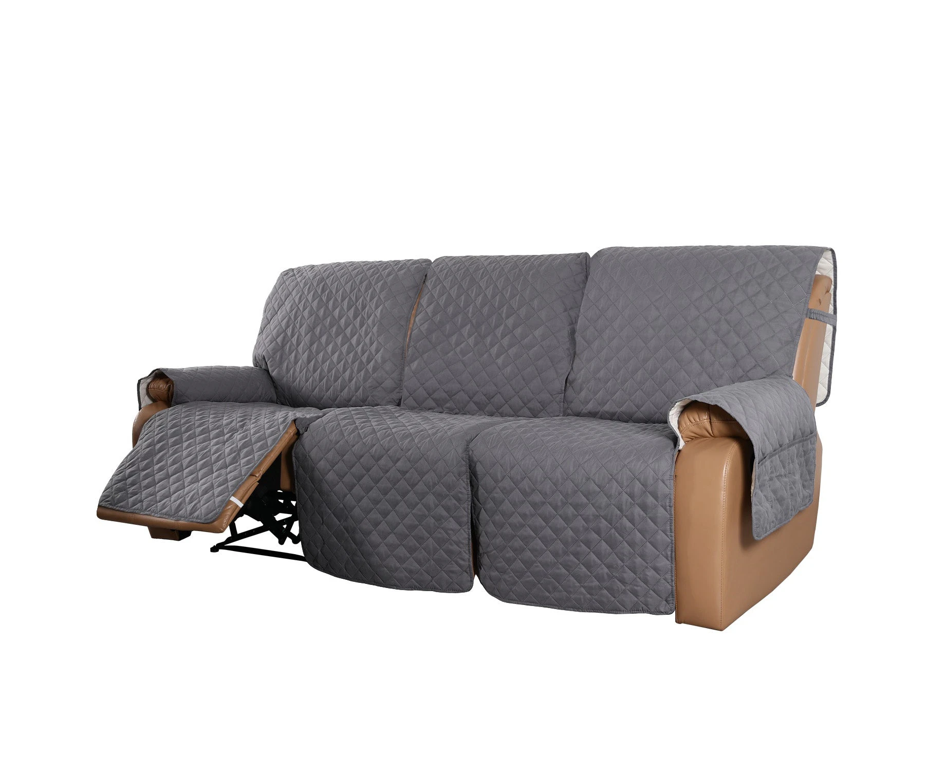 Recliner Sofa Cover with Pocket, Slipcovers Reversible Washable Elastic Adjustable Strap for home(3 Seater,Grey）