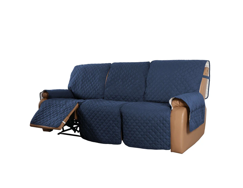 Recliner Sofa Cover with Pocket, Slipcovers Reversible Washable Elastic Adjustable Strap for home(3 Seater,Navy）