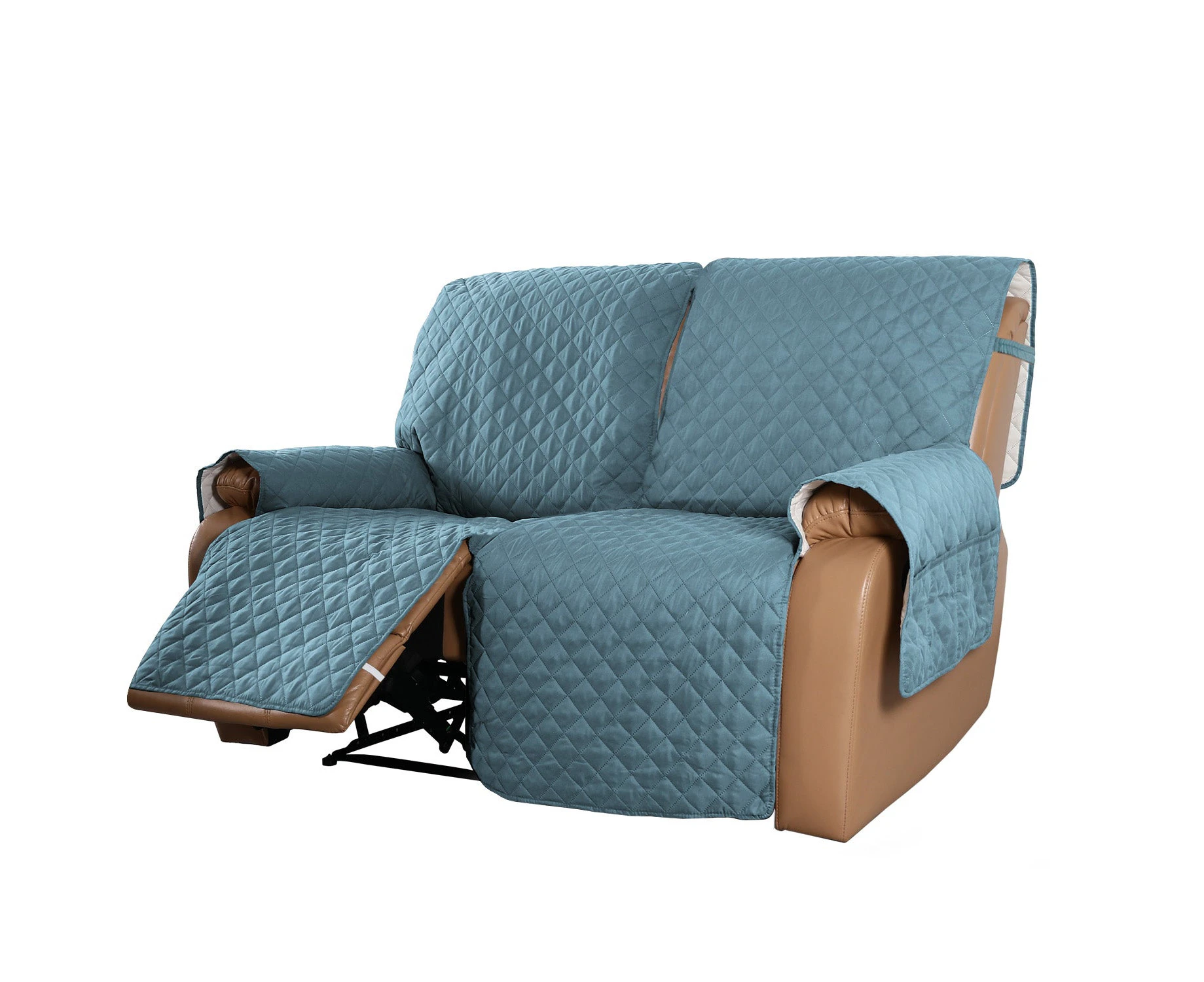 Recliner Sofa Cover with Pocket, Slipcovers Reversible Washable Elastic Adjustable Strap for home(2 Seater,Gray Blue)