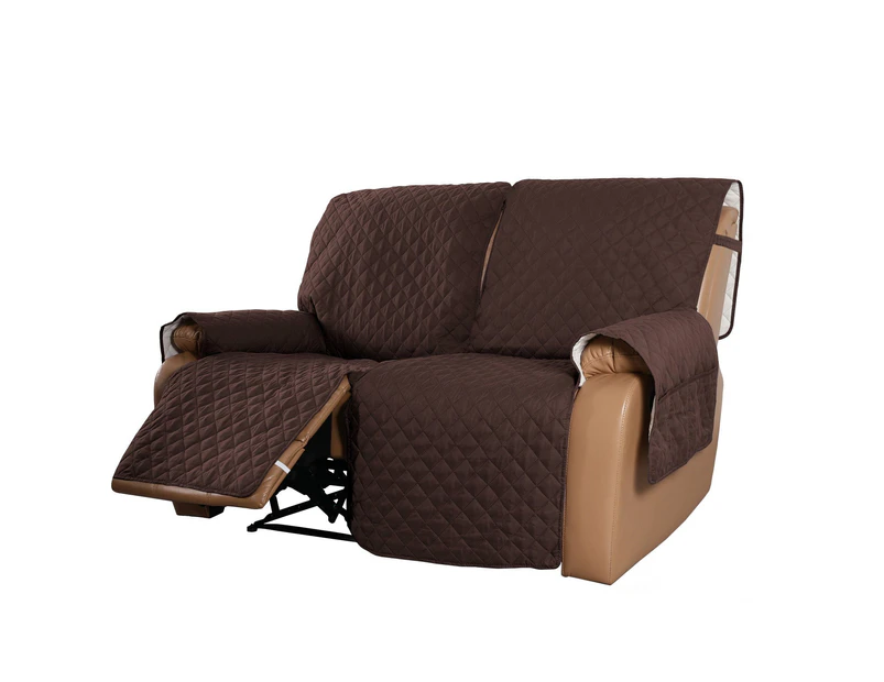 Recliner Sofa Cover with Pocket, Slipcovers Reversible Washable Elastic Adjustable Strap for home(2 Seater ,Brown)