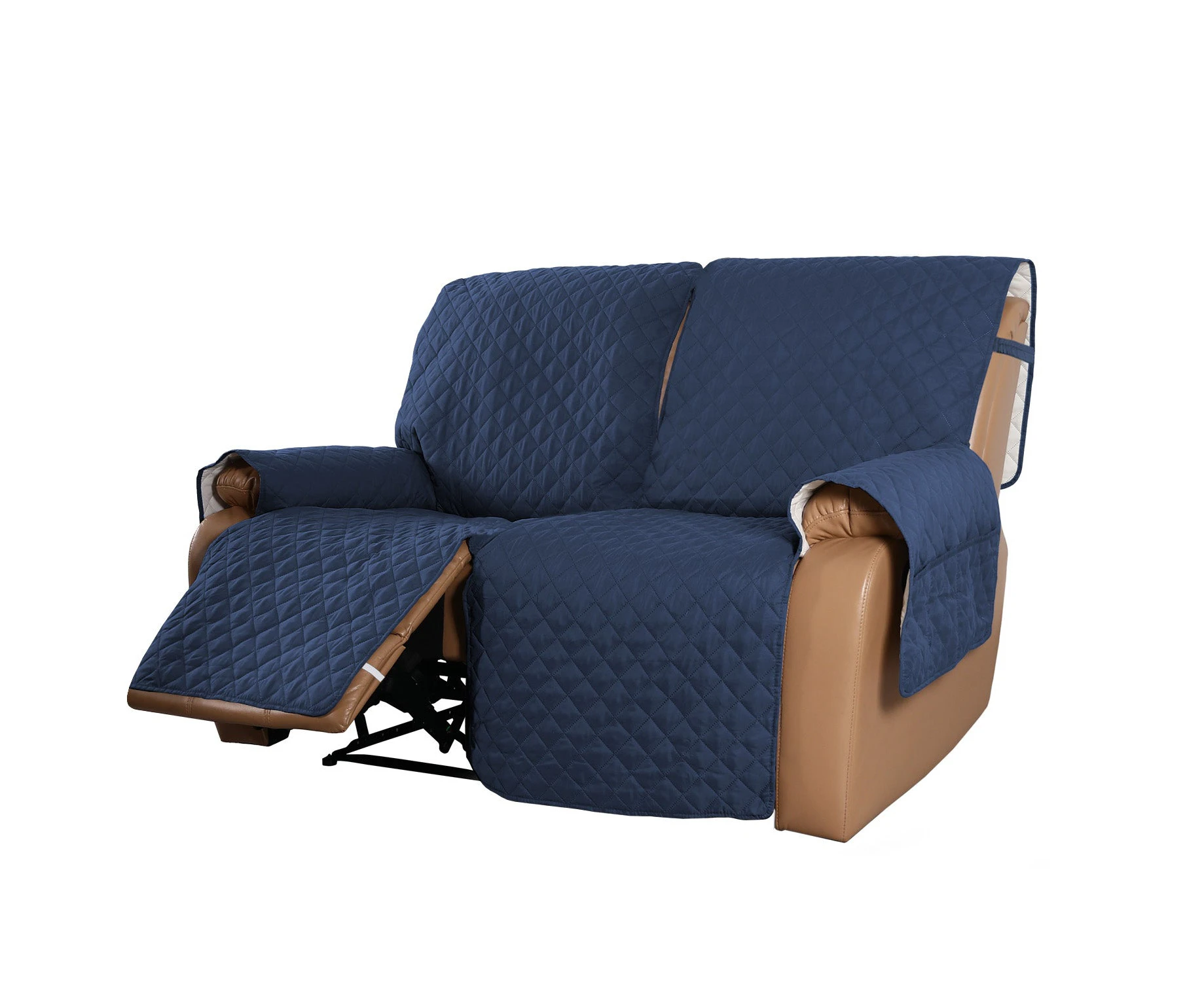 Recliner Sofa Cover with Pocket, Slipcovers Reversible Washable Elastic Adjustable Strap for home(2 Seater,Navy)