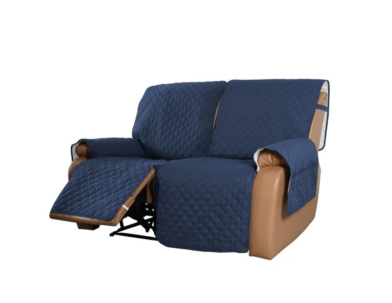 Recliner Sofa Cover with Pocket, Slipcovers Reversible Washable Elastic Adjustable Strap for home(2 Seater,Navy)