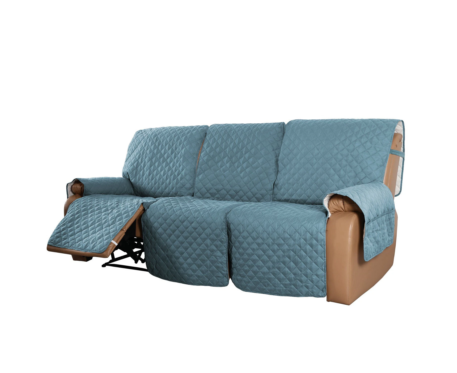 Recliner Sofa Cover with Pocket, Slipcovers Reversible Washable Elastic Adjustable Strap for home(3 Seater, Stone Blue）