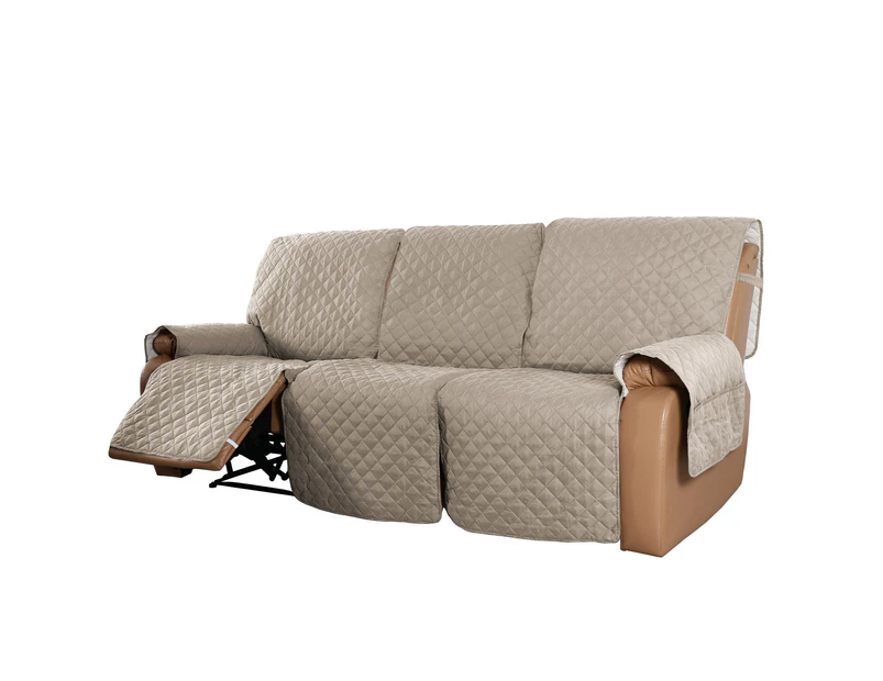 Recliner Sofa Cover with Pocket, Slipcovers Reversible Washable Elastic Adjustable Strap for home(3 Seater,Sand）