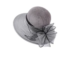 Fufu Women Sun Hat Round Patchwork Fabric Flower Decor Big Brim Anti-UV Women Banquet Hat Headwear-Grey