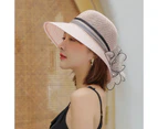 Fufu Women Sun Hat Round Patchwork Fabric Flower Decor Big Brim Anti-UV Women Banquet Hat Headwear-Pink